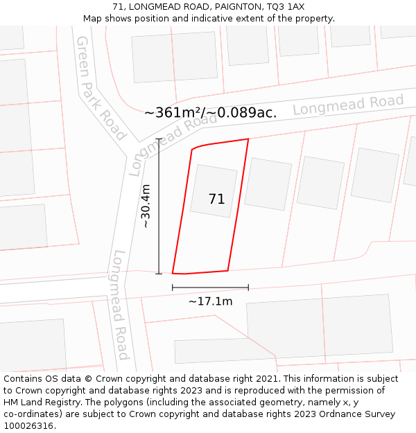 71, LONGMEAD ROAD, PAIGNTON, TQ3 1AX: Plot and title map