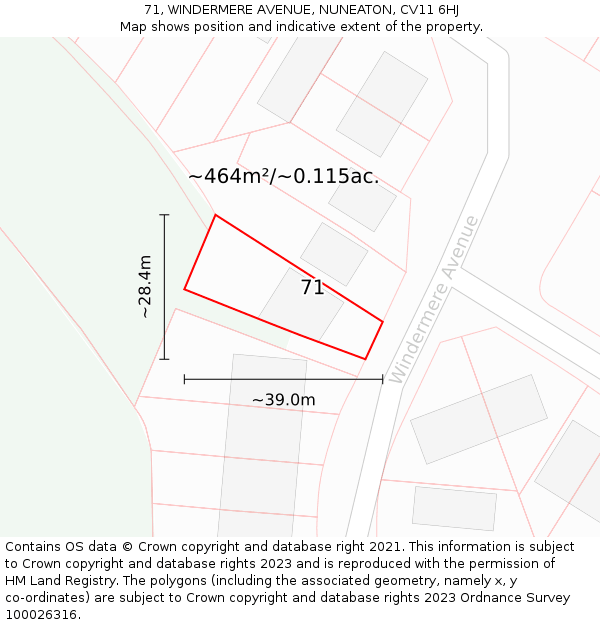 71, WINDERMERE AVENUE, NUNEATON, CV11 6HJ: Plot and title map