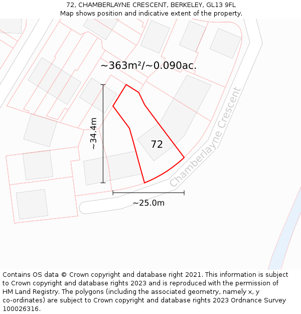 72, CHAMBERLAYNE CRESCENT, BERKELEY, GL13 9FL: Plot and title map