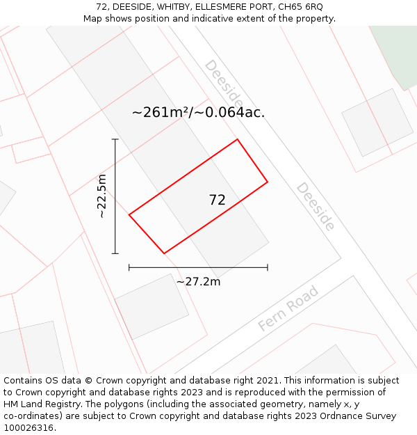 72, DEESIDE, WHITBY, ELLESMERE PORT, CH65 6RQ: Plot and title map