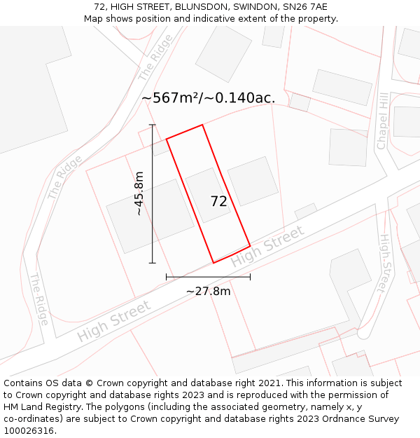 72, HIGH STREET, BLUNSDON, SWINDON, SN26 7AE: Plot and title map