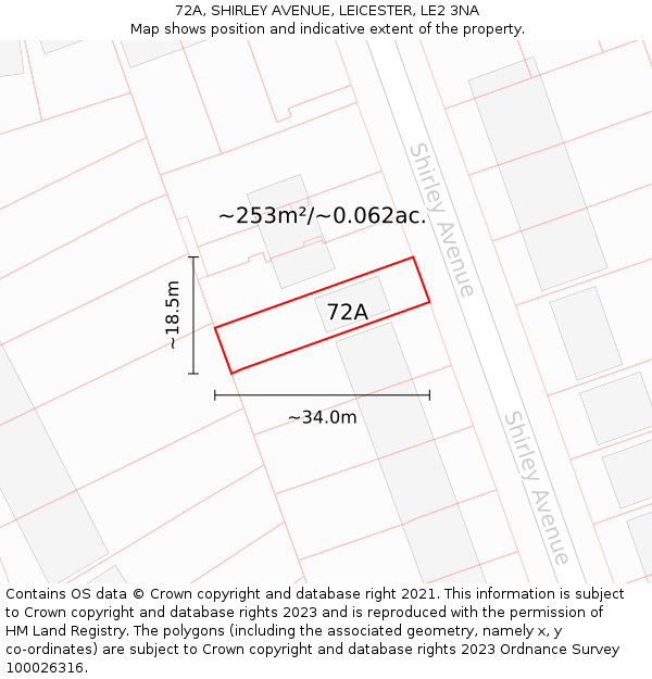 72A, SHIRLEY AVENUE, LEICESTER, LE2 3NA: Plot and title map