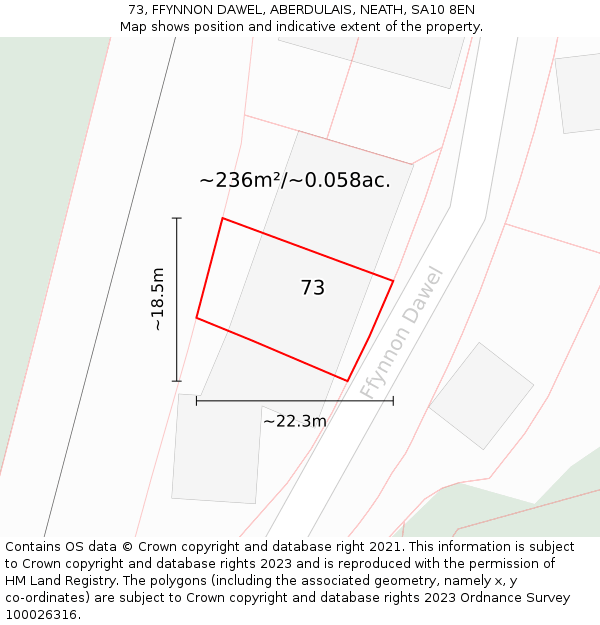 73, FFYNNON DAWEL, ABERDULAIS, NEATH, SA10 8EN: Plot and title map