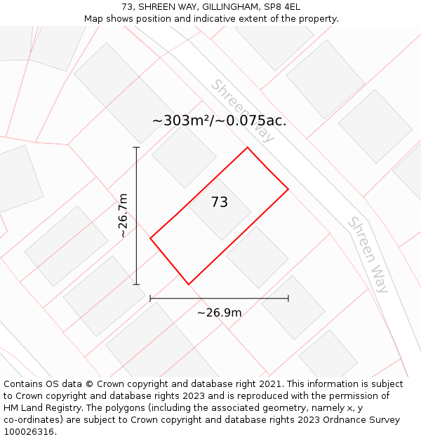 73, SHREEN WAY, GILLINGHAM, SP8 4EL: Plot and title map