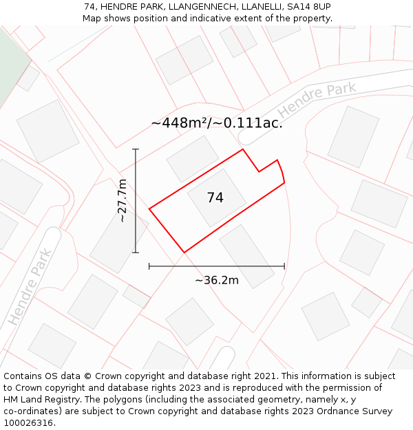 74, HENDRE PARK, LLANGENNECH, LLANELLI, SA14 8UP: Plot and title map