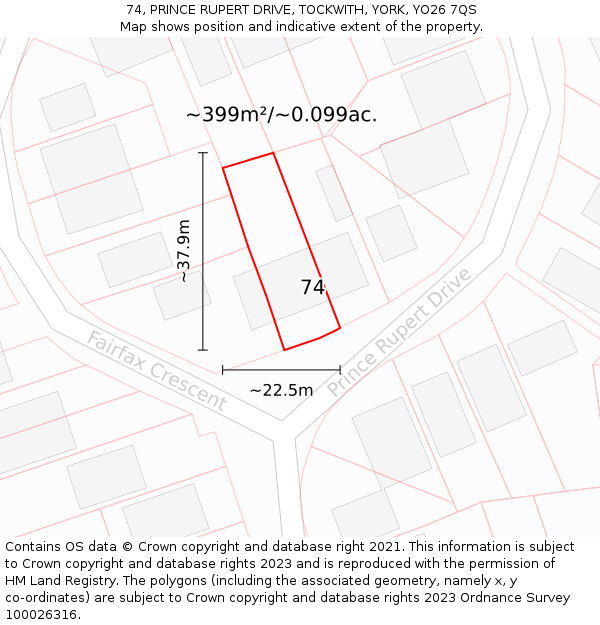 74, PRINCE RUPERT DRIVE, TOCKWITH, YORK, YO26 7QS: Plot and title map