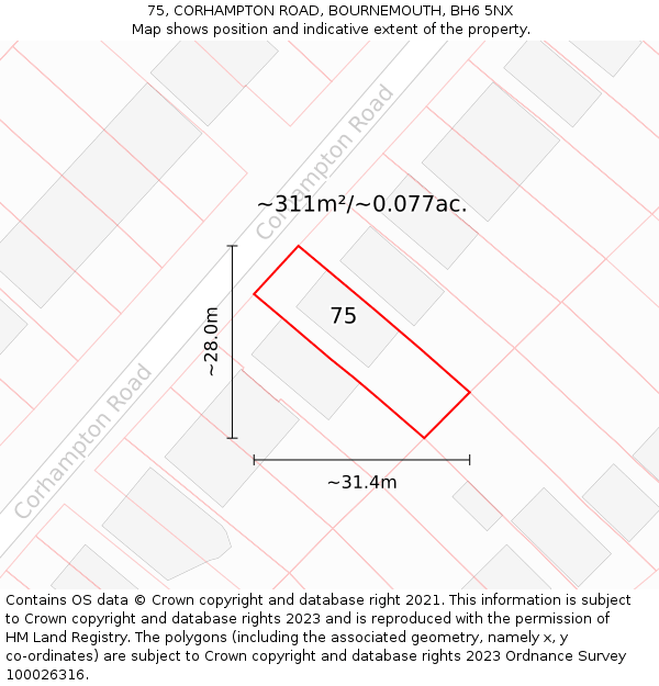 75, CORHAMPTON ROAD, BOURNEMOUTH, BH6 5NX: Plot and title map