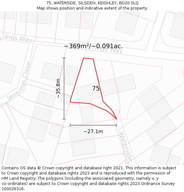 75, WATERSIDE, SILSDEN, KEIGHLEY, BD20 0LQ: Plot and title map