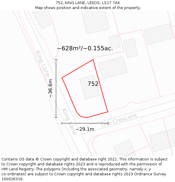 752, KING LANE, LEEDS, LS17 7AX: Plot and title map