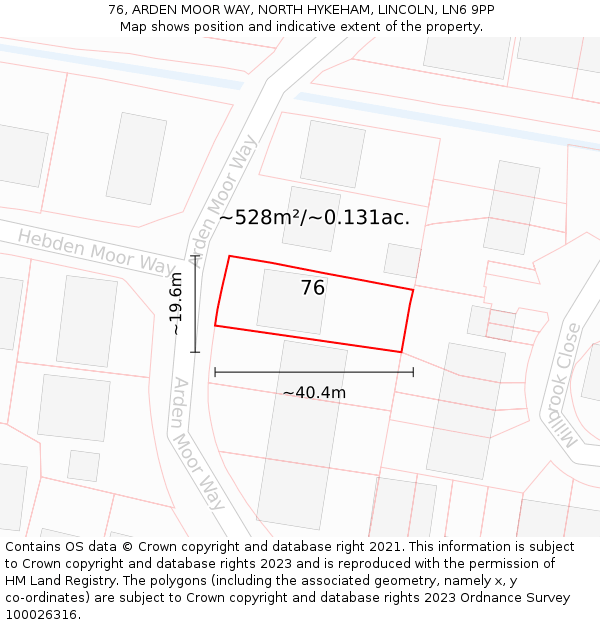 76, ARDEN MOOR WAY, NORTH HYKEHAM, LINCOLN, LN6 9PP: Plot and title map