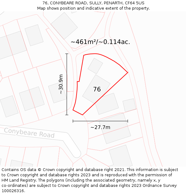 76, CONYBEARE ROAD, SULLY, PENARTH, CF64 5US: Plot and title map