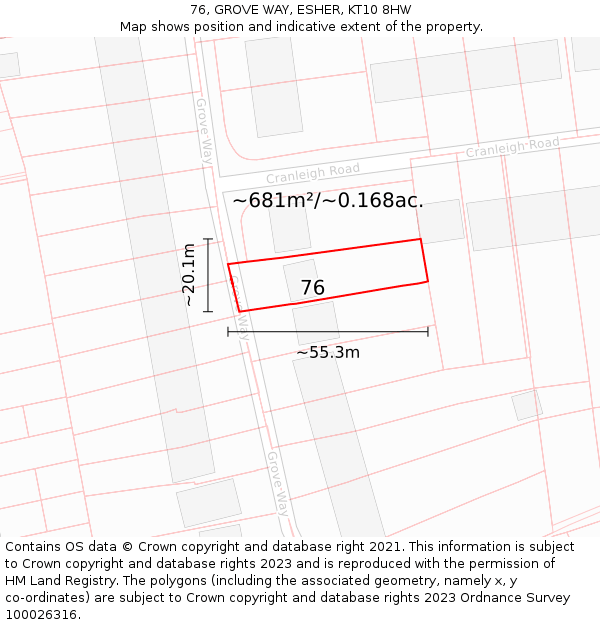 76, GROVE WAY, ESHER, KT10 8HW: Plot and title map
