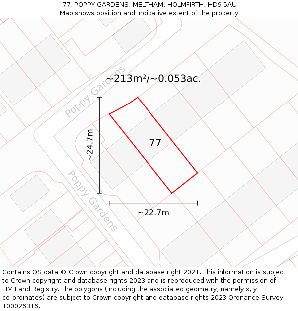 77, POPPY GARDENS, MELTHAM, HOLMFIRTH, HD9 5AU: Plot and title map