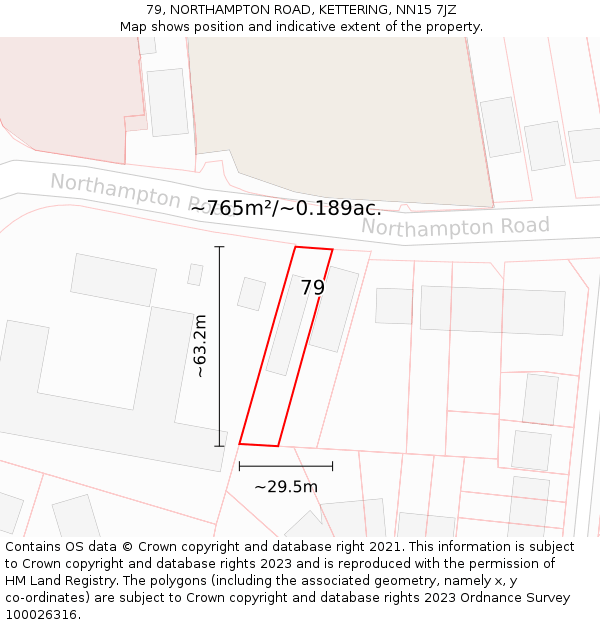 79, NORTHAMPTON ROAD, KETTERING, NN15 7JZ: Plot and title map