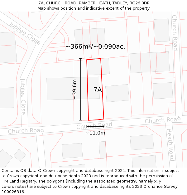 7A, CHURCH ROAD, PAMBER HEATH, TADLEY, RG26 3DP: Plot and title map