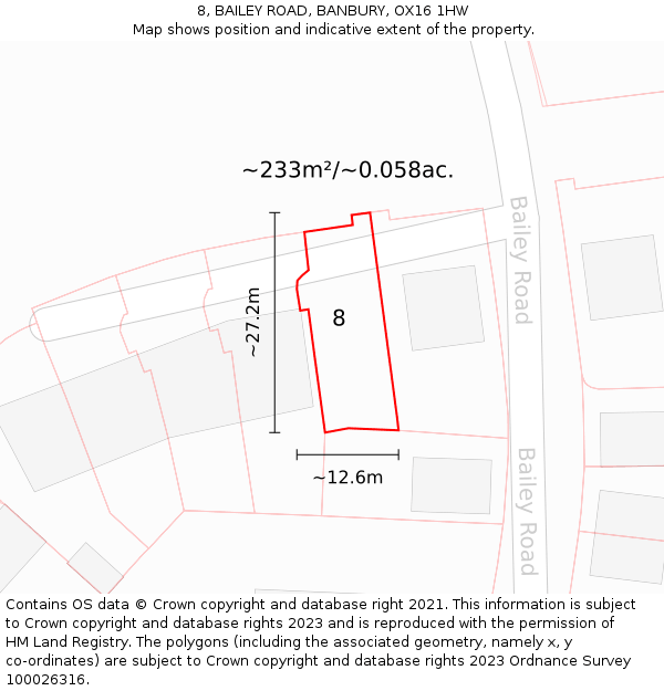 8, BAILEY ROAD, BANBURY, OX16 1HW: Plot and title map