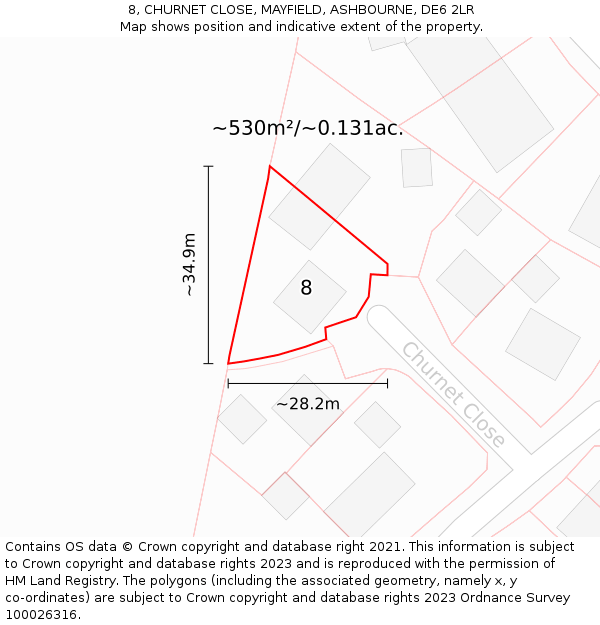 8, CHURNET CLOSE, MAYFIELD, ASHBOURNE, DE6 2LR: Plot and title map