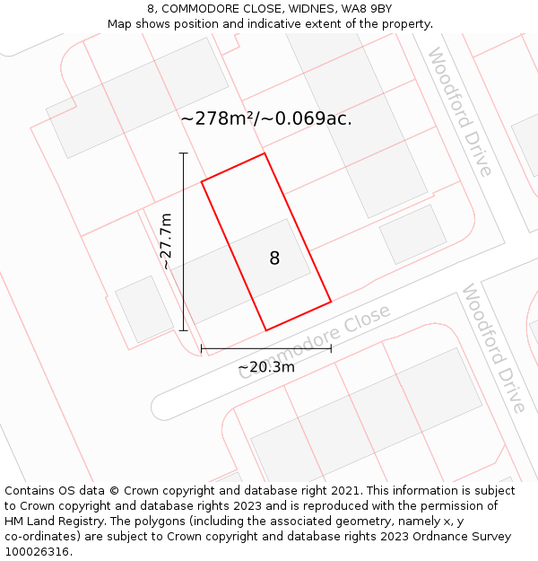 8, COMMODORE CLOSE, WIDNES, WA8 9BY: Plot and title map
