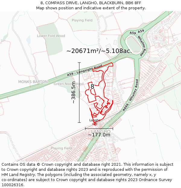 8, COMPASS DRIVE, LANGHO, BLACKBURN, BB6 8FF: Plot and title map