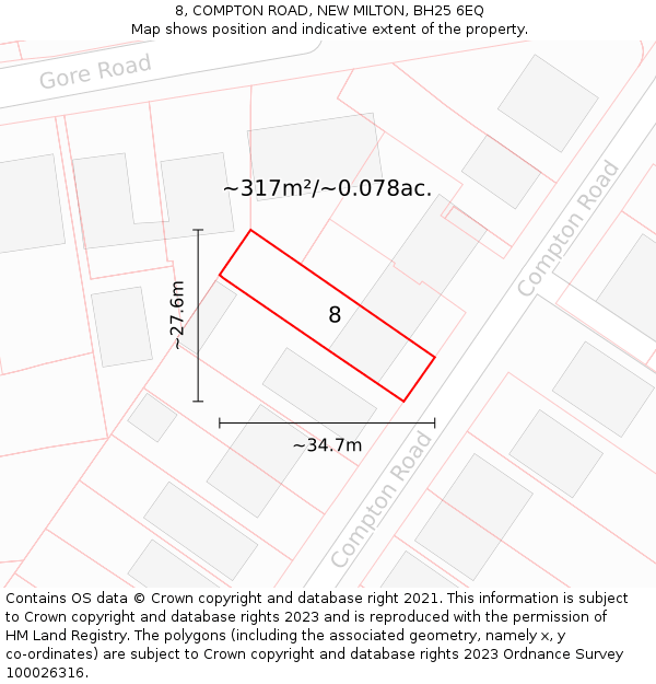 8, COMPTON ROAD, NEW MILTON, BH25 6EQ: Plot and title map