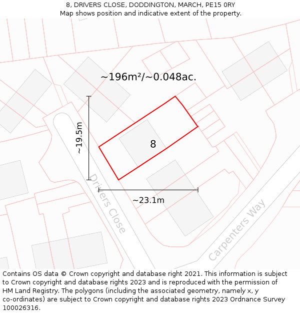 8, DRIVERS CLOSE, DODDINGTON, MARCH, PE15 0RY: Plot and title map
