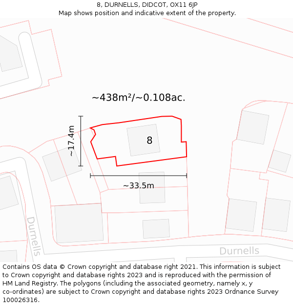 8, DURNELLS, DIDCOT, OX11 6JP: Plot and title map