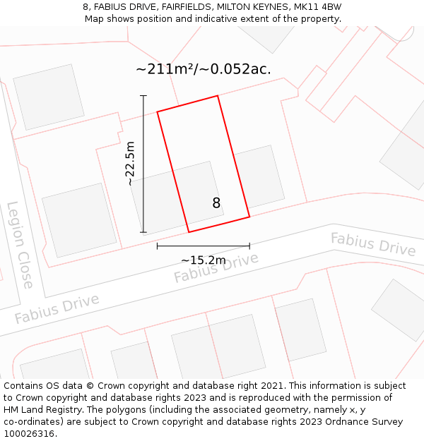 8, FABIUS DRIVE, FAIRFIELDS, MILTON KEYNES, MK11 4BW: Plot and title map