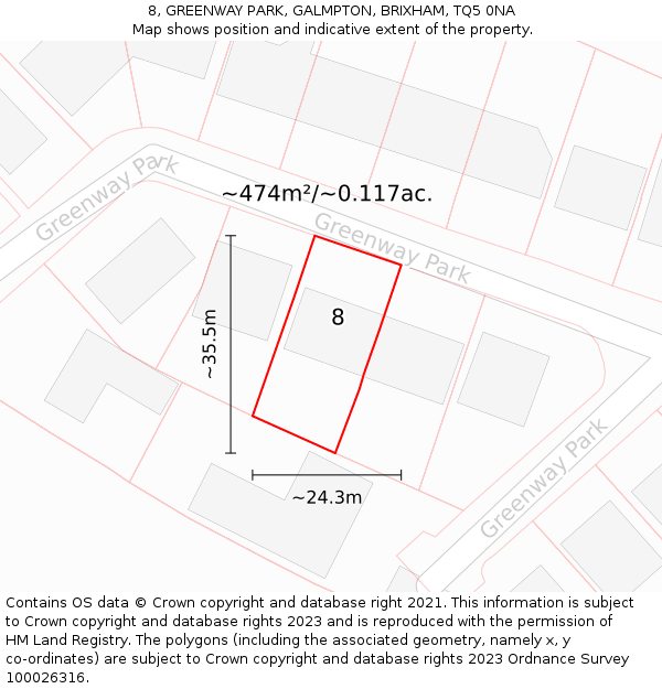 8, GREENWAY PARK, GALMPTON, BRIXHAM, TQ5 0NA: Plot and title map