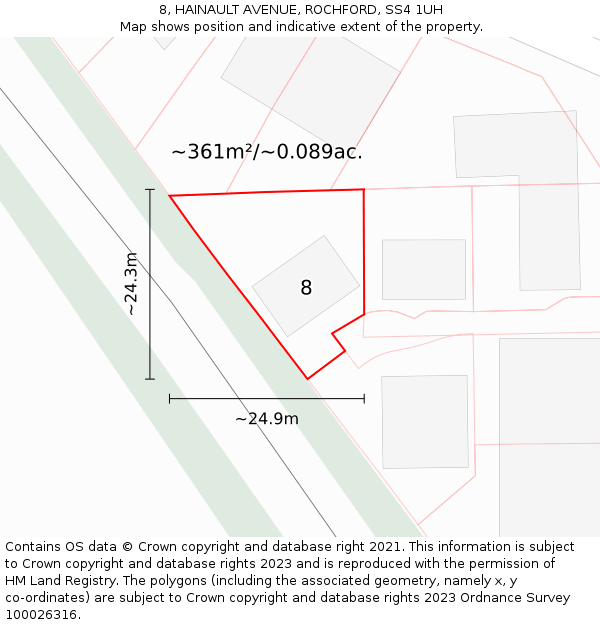 8, HAINAULT AVENUE, ROCHFORD, SS4 1UH: Plot and title map
