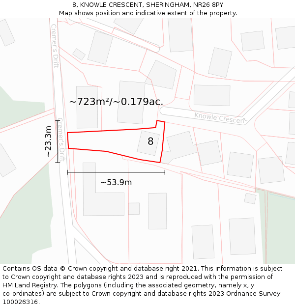 8, KNOWLE CRESCENT, SHERINGHAM, NR26 8PY: Plot and title map