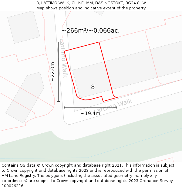 8, LATTIMO WALK, CHINEHAM, BASINGSTOKE, RG24 8HW: Plot and title map