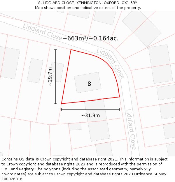 8, LIDDIARD CLOSE, KENNINGTON, OXFORD, OX1 5RY: Plot and title map