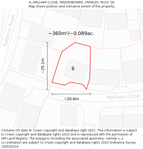 8, MALHAM CLOSE, MAIDENBOWER, CRAWLEY, RH10 7JD: Plot and title map