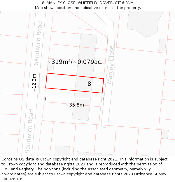 8, MANLEY CLOSE, WHITFIELD, DOVER, CT16 3NA: Plot and title map
