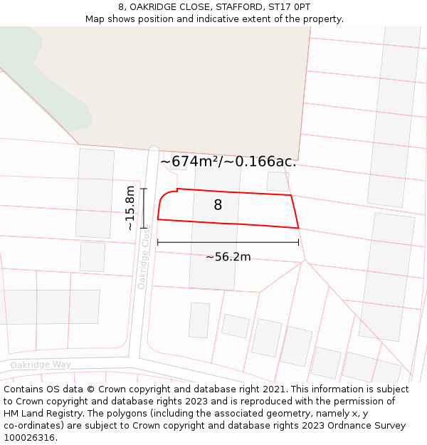 8, OAKRIDGE CLOSE, STAFFORD, ST17 0PT: Plot and title map