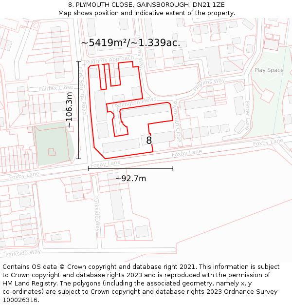 8, PLYMOUTH CLOSE, GAINSBOROUGH, DN21 1ZE: Plot and title map