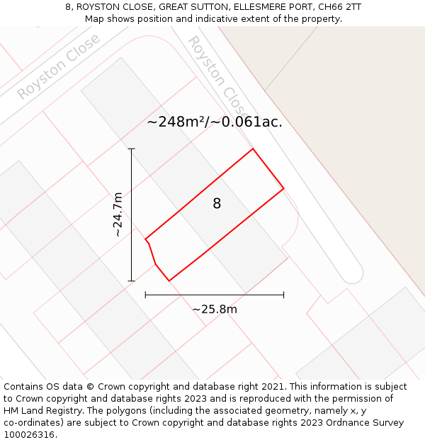 8, ROYSTON CLOSE, GREAT SUTTON, ELLESMERE PORT, CH66 2TT: Plot and title map