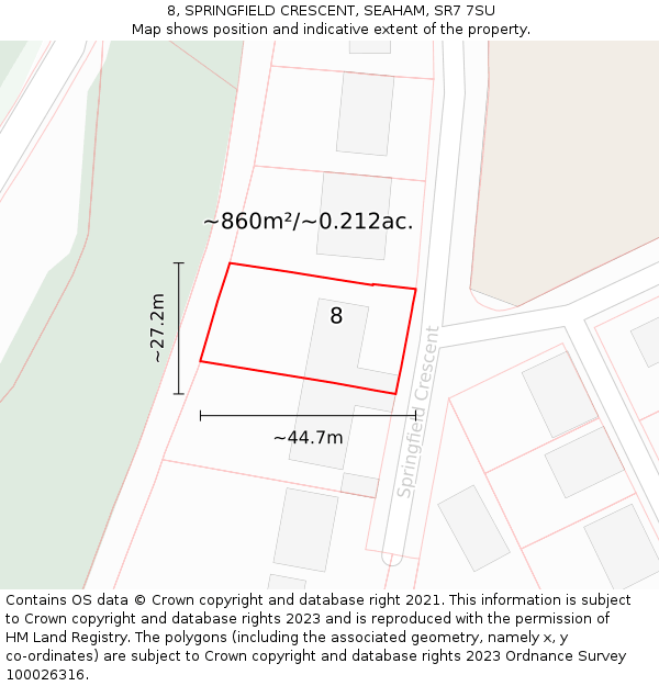 8, SPRINGFIELD CRESCENT, SEAHAM, SR7 7SU: Plot and title map