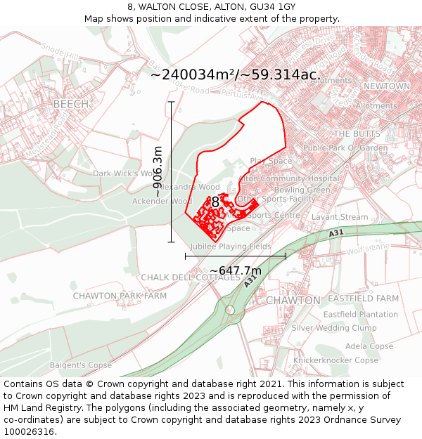 8, WALTON CLOSE, ALTON, GU34 1GY: Plot and title map