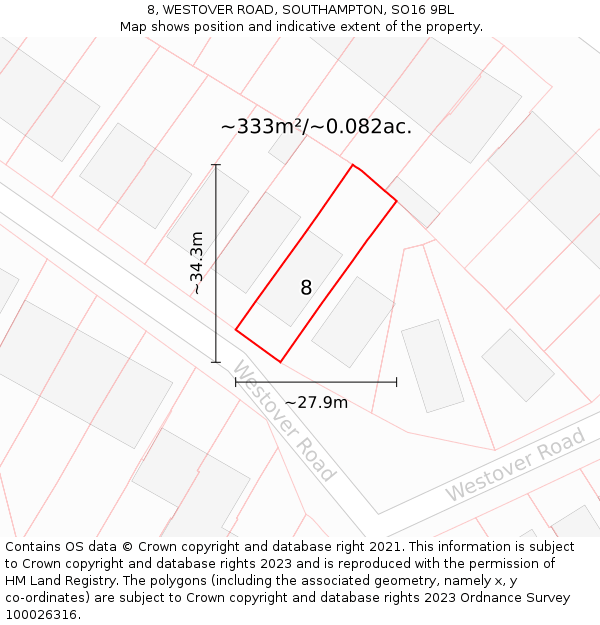8, WESTOVER ROAD, SOUTHAMPTON, SO16 9BL: Plot and title map