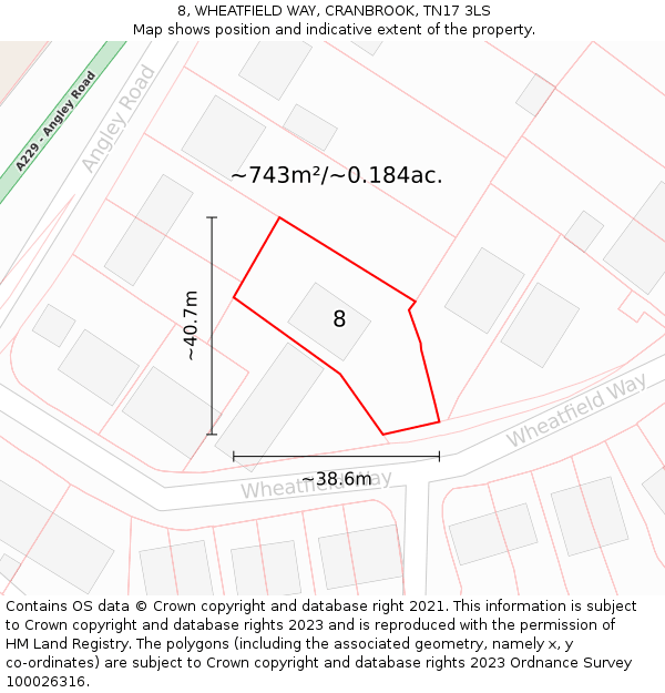 8, WHEATFIELD WAY, CRANBROOK, TN17 3LS: Plot and title map