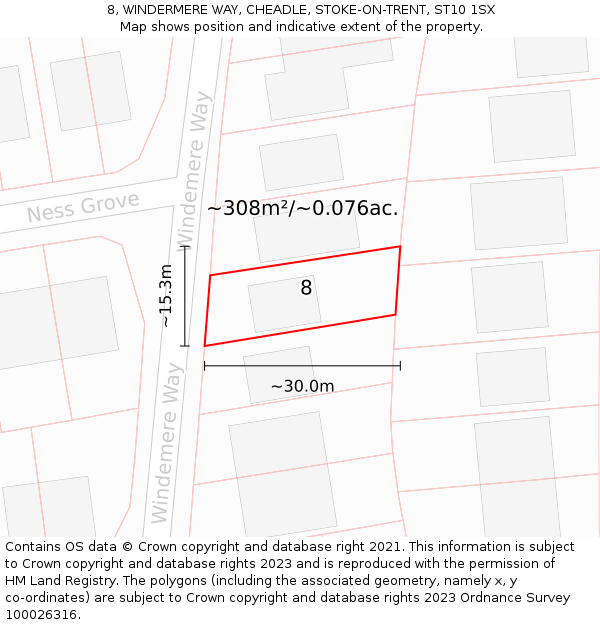 8, WINDERMERE WAY, CHEADLE, STOKE-ON-TRENT, ST10 1SX: Plot and title map