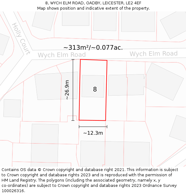 8, WYCH ELM ROAD, OADBY, LEICESTER, LE2 4EF: Plot and title map