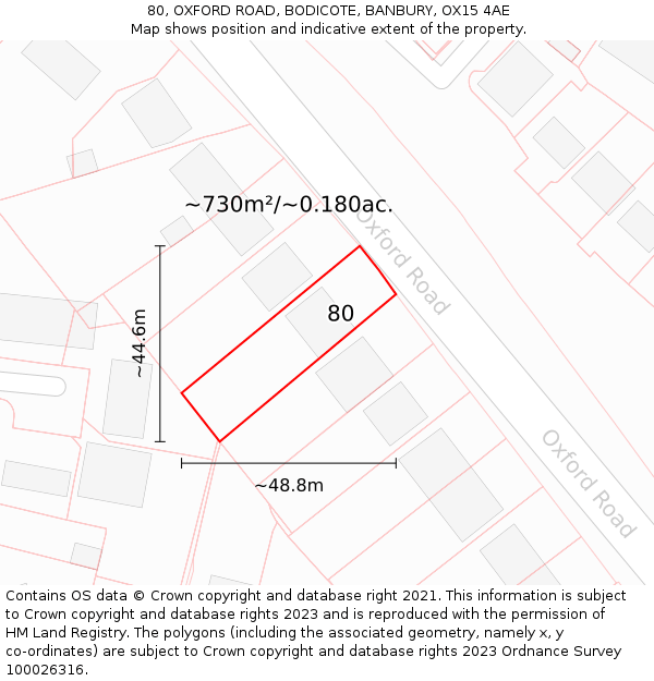 80, OXFORD ROAD, BODICOTE, BANBURY, OX15 4AE: Plot and title map