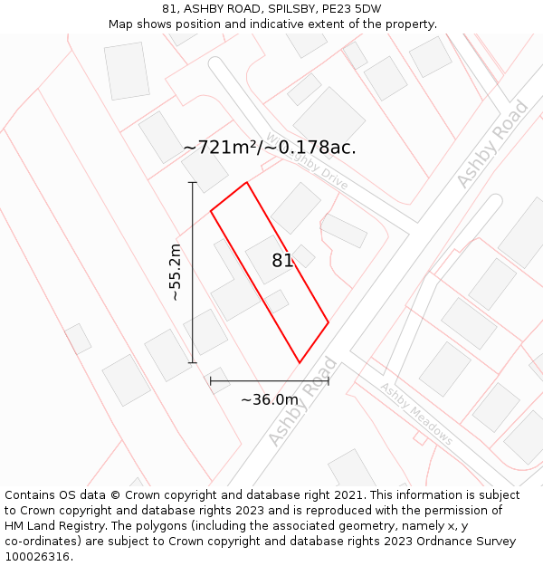 81, ASHBY ROAD, SPILSBY, PE23 5DW: Plot and title map