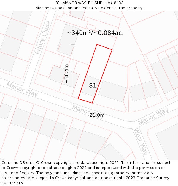 81, MANOR WAY, RUISLIP, HA4 8HW: Plot and title map