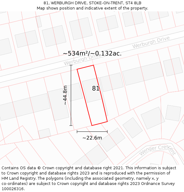 81, WERBURGH DRIVE, STOKE-ON-TRENT, ST4 8LB: Plot and title map