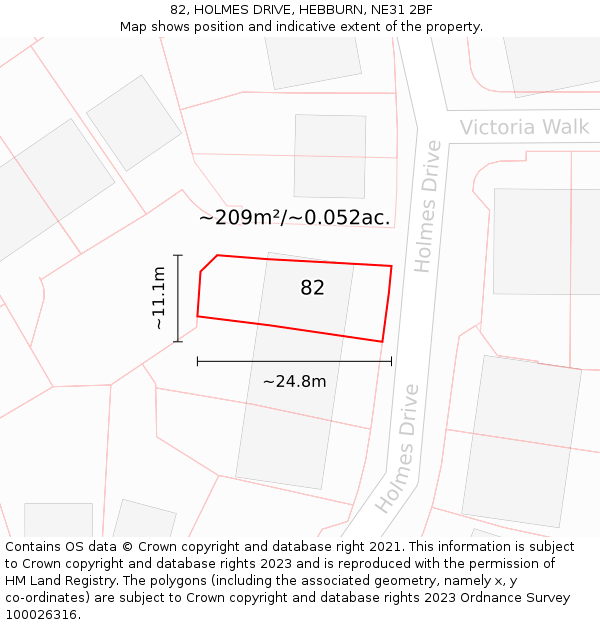 82, HOLMES DRIVE, HEBBURN, NE31 2BF: Plot and title map