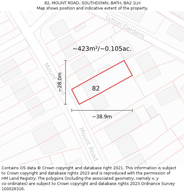 82, MOUNT ROAD, SOUTHDOWN, BATH, BA2 1LH: Plot and title map