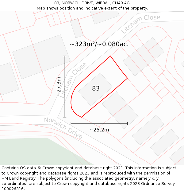 83, NORWICH DRIVE, WIRRAL, CH49 4GJ: Plot and title map